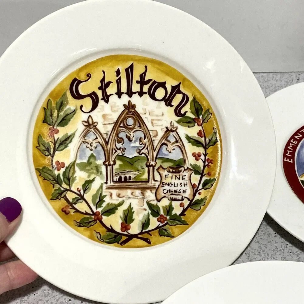 Restoration Hardware Canape Cheese Plates (3) Stilton Brie Fromage 7.5